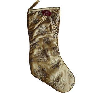 Holiday Time 19 inch Gold Satin Christmas Stocking With Glitter Snowflakes